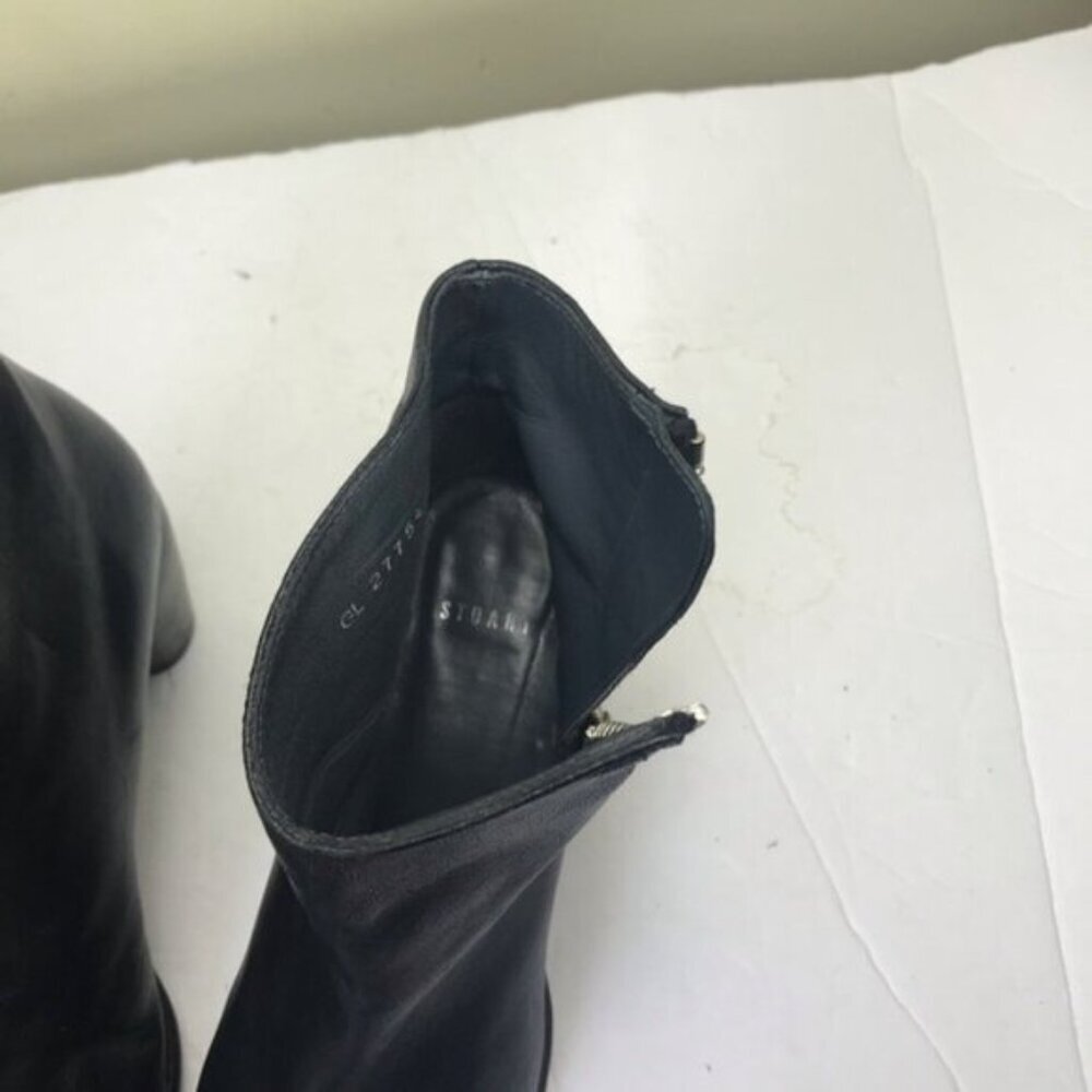 Stuart Weitzman Leather Ankle Booties Boot Side Zip Rubber Sole Stacked Heel 9.5 - Picture 13 of 15